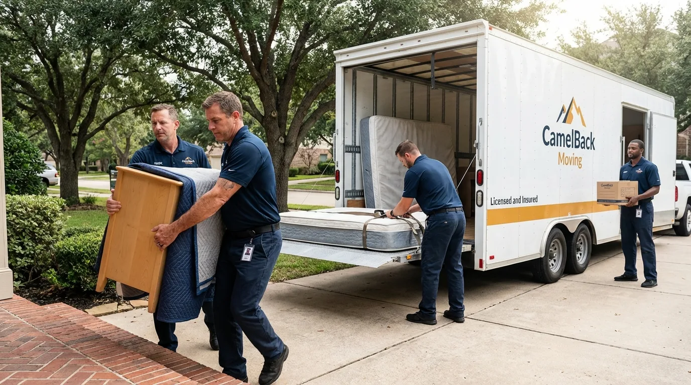 Crew loading residential truck for cross-state move from Henry, IL