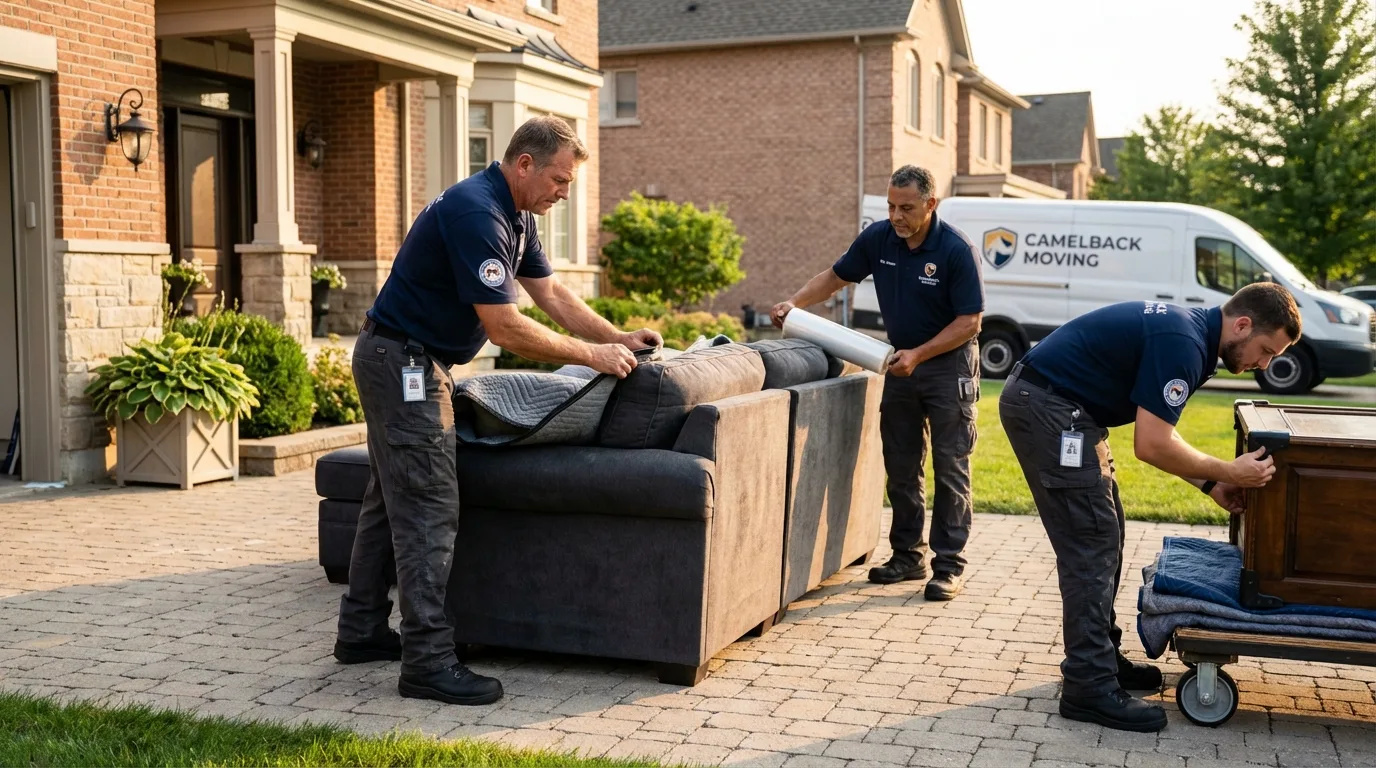 Large estate moving crew wrapping furniture in Henry, IL